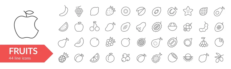 Fotobehang Fruits line icon set. Isolated signs on white background. Vector illustration. Collection © Paul Kovaloff
