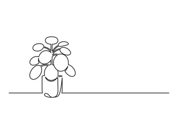 Continuous line drawing of a flower in a pot