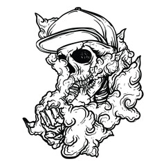 tattoo and t-shirt design black and white hand drawn skull vape premium vector