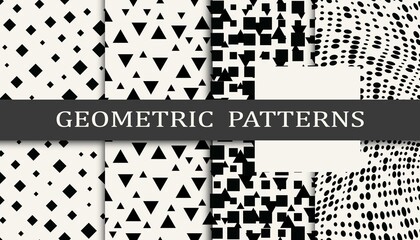 Obraz na płótnie Canvas Set of geometric seamless patterns. Abstract geometric graphic design simple pattern. Seamless geometric halftone pattern.
