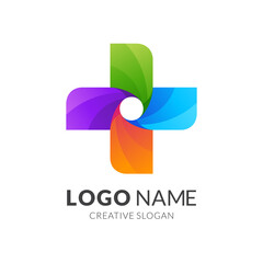 cross and propeller logo design, modern 3d logo style in gradient vibrant colors © Amelia