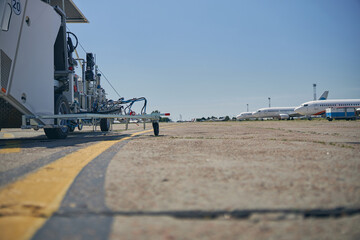 Close up of special technic working in the airport