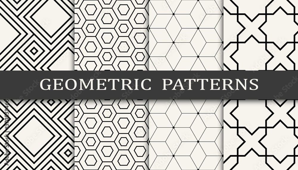 Wall mural set of geometric seamless patterns. abstract geometric graphic design simple pattern. seamless geome
