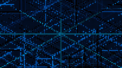 Obraz premium Cybernetic futuristic background. Matrix. Big data. Abstract perspective illustration. 3D rendering.