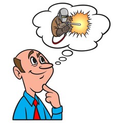 Fototapeta Thinking about Welding - A cartoon illustration of a man thinking about a career in Welding. obraz