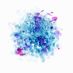 Fototapeta premium Watercolor stain painting. Abstract dye spot, stain, blot with paper texture. A painted element for design on a white background.