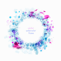 A watercolor circle frame template with copy space. Abstract round artistic background. A vector illustration.