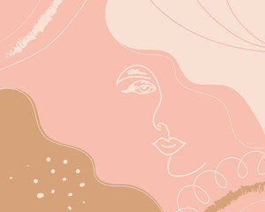 Abstract art background template with hand drawn shapes, lines and doodle objects. Pastel colors. Line art landscape with geometric brush elements. Modern poster and cover design. Vector illustration.