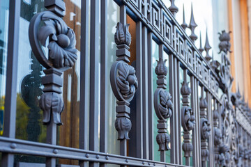St. Petersburg, Russia, June 13, 2020. Fragment of the decorative lattice of the fence, typical for...