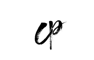 CP C P alphabet letter logo icon combination. Grunge handwritten vintage design. Black white color for business and company