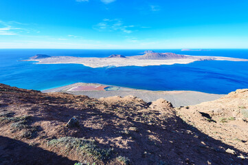 Fototapeta na wymiar View of Mirador Del Rio in Lanzarote, Canary Islands, selective focus