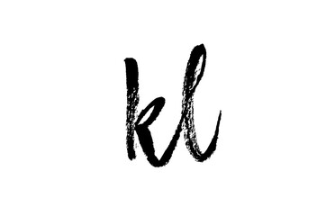 KL K L alphabet letter logo icon combination. Grunge handwritten vintage design. Black white color for business and company