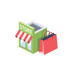 Store market shopping bag. Vector 3d isometric, color web icons set, new flat style. Creative illustration, idea for infographics.