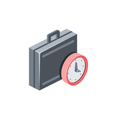 Suitcase case clock timer. Vector 3d isometric, color web icons set, new flat style. Creative illustration, idea for infographics.