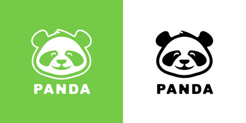 Friendly baby panda logo icon template. Happy asian bear brand identity emblem. Cuddly animal head smile sign. Vector illustration. © JoelMasson