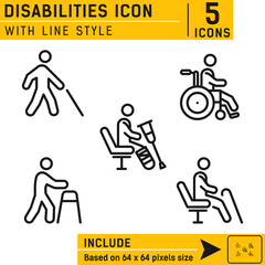 People disabilities vector icon. People disabilities vector icon with line style. Vector icon for web and other. Easy to change color and size. Icon neatly designed on pixel perfect 64X64 size grid