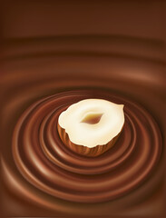  chocolate swirl background with fresh hazelnut