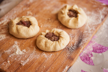 Homemade Meat pies. The traditional Kazakh, Tatar and Bashkir food - belyashi.