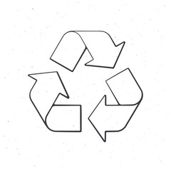 Recycling symbol. Outline. Vector illustration. Worldwide attention sign to environmental issues. Triangular eco friendly sign of reused. Hand drawn sketch for packaging. Isolated white background