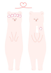 新郎新婦の白クマイラストセット