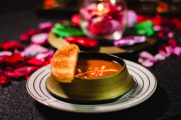 Soup at a 5 star restaurant for valentine's day