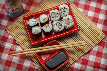 sushi on the table seen from above