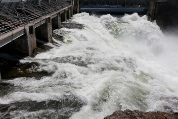 Post Falls hydroelectric project on the Spokane River in northern Idaho.