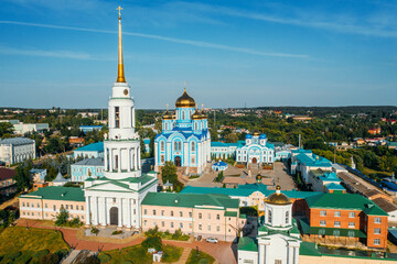 Fototapeta na wymiar Zadonsk, Russia. Vladimir Cathedral of the Zadonsk Nativity of mother of God monastery, aerial view.