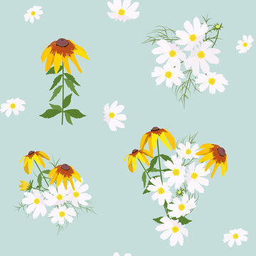 Vector seamless illustration with beautiful garden flowers