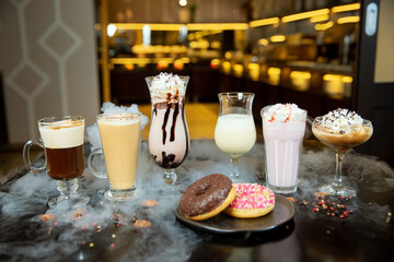 cocktails and soft drinks assortment of freshly squeezed fruit drinks