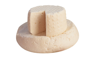 goat and cow cheese, dairy product from milk isolated on white background