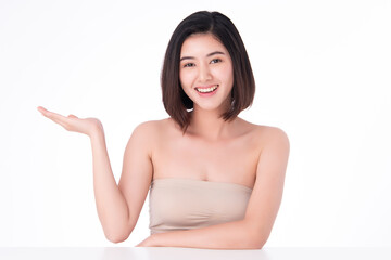 Beautiful Young asian Woman with Clean Fresh Skin, on white background, Face care, Facial treatment, Cosmetology, beauty and spa, Asian women portrait