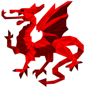 Red Medieval Lowpoly Dragon Illustration