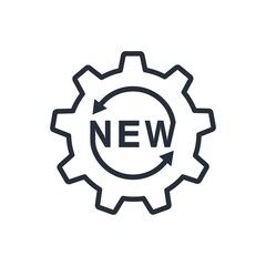 The gear and the new sign. Vector icon isolated on white background.