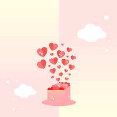 Heart box pink card. Happy sending cards. Box to send love and warmth. Send hearts and happiness to loved ones. Heart icon. Illustration vector.