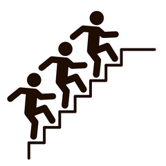 Climbing a group of people up the career ladder. Achievement of the goal. Icon. Vector illustration. Black and white outline
