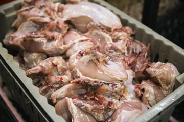 chicken processing in plant factory. poultry production in food industry
