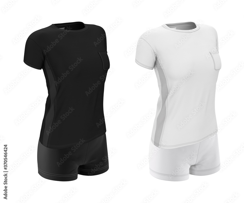 Wall mural female shorts and t-shirt. sports uniform. mock up for print design black and white color. 3d realis - Wall murals