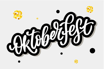 Fototapeta premium Oktoberfest celebration background. Happy Oktoberfest in German Lettering typography. Beer festival decoration badge icon.