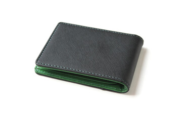 Black wallet isolated on white background . Closed wallet . 