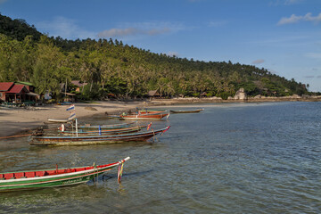 beach and longtail boat in Koh Tao island, Thailand