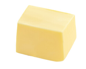 Piece of butter isolated on white background. Sliced  Butter block close-up