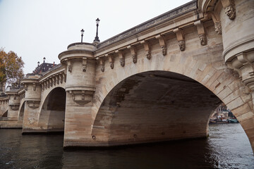 Fototapeta premium Empty riverbank of Seine in Paris, France in autumn season time.