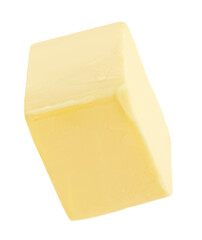 Piece of butter isolated on white background. Sliced  Butter block close-up