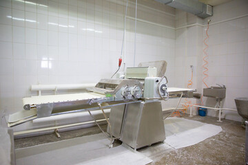 Dough making machine in food industry, production line in food factory conveyor machine line