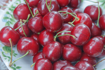  napoleon cherries close-up in a plate 