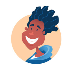 Avatar with a black boy. Vector illustration of a happy teenager.