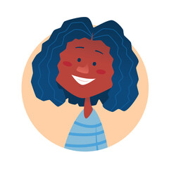 Avatar with a cute black girl. Vector illustration of a happy teenager.