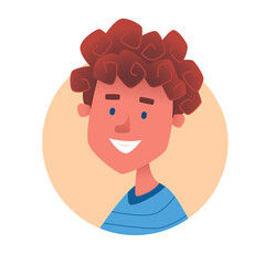 Brunette teenage boy with curlu hairstile vector illustration.
