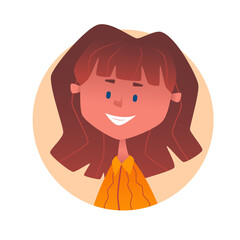 Cute happy brunette girl smiling. Vector illustration.